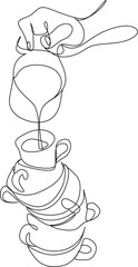 Fototapeta na wymiar Coffee cup in woman's hands line art