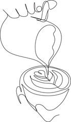 Coffee cup in woman's hands line art