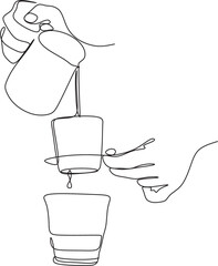 Coffee cup in woman's hands line art