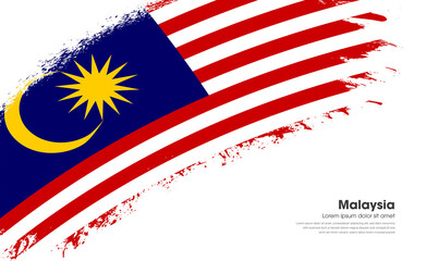 Abstract brush flag of Malaysia country with curve style grunge brush painted flag on white background