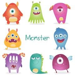 Bright funny cute monsters and aliens are isolated on a white background.