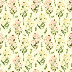 Watercolor background with yellow daisies flowers. Watercolor pattern with wildflowers. Abstract floral pattern. Design for textiles, stationery.