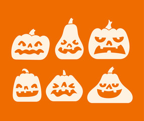 Set of Pumpkin Silhouette with various shape and emotion 