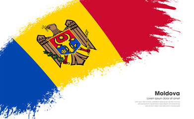 Abstract brush flag of Moldova country with curve style grunge brush painted flag on white background