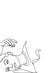 Fototapeta premium Line Drawing. Abstract face with flowers and leaves by one line drawing. Modern continuous line art. Women line art. Beauty salon logo. Coloring book. Botanical print. Nature symbol of cosmetics.