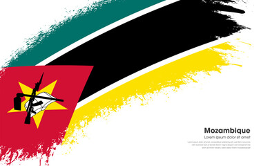 Abstract brush flag of Mozambique country with curve style grunge brush painted flag on white background
