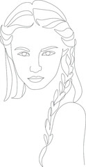 Woman face in single line art style. Continuous one line portrait. Continuous line art Woman face. Elegant minimalistic portrait for prints, tattoos, posters, textiles, postcards. Vector illustration