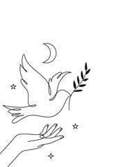 Continuous one line drawing. Couple of birds. Dove or pigeon hand drawn minimalism, romantic theme design.
