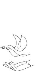 Continuous one line drawing. Couple of birds. Dove or pigeon hand drawn minimalism, romantic theme design.
