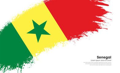 Fototapeta premium Abstract brush flag of Senegal country with curve style grunge brush painted flag on white background