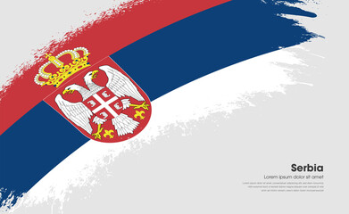 Abstract brush flag of Serbia country with curve style grunge brush painted flag on white background