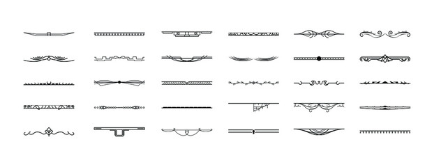 Set Black Simple Line Collection Doodle Border Elements Vector Design Style Sketch Isolated Illustration For Banner