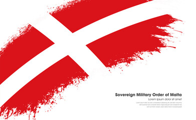 Abstract brush flag of Sovereign Military Order of Malta country with curve style grunge brush painted flag on white background