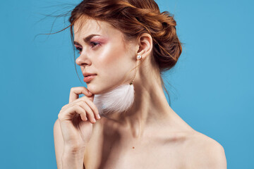 Obraz premium attractive woman bright makeup decoration fashion blue background