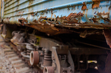 Old and rusty train at the train station detail texture