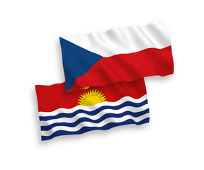 National vector fabric wave flags of Czech Republic and Republic of Kiribati isolated on white background. 1 to 2 proportion.