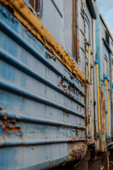 Old and rusty train at the train station detail texture