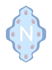 N letter ramadan wall ornament letter with red tulip pattern