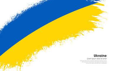 Abstract brush flag of Ukraine country with curve style grunge brush painted flag on white background