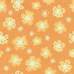 Seamless childish pattern with yellow doodle flowers. Creative kids floral texture for fabric, wrapping, textile, wallpaper, apparel. Seamless pattern with creative decorative flowers in naive style.