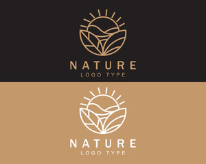 nature logo creative beach sun wave emblem brand business leave