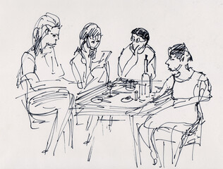 instant sketch, party of women and girls