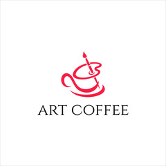 logo design coffee cup with palette brush, abstract, line vector