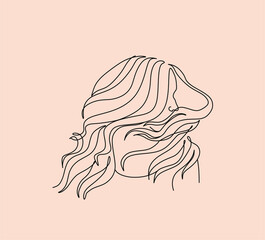 Woman face portrait line art vector. Minimalist female drawing