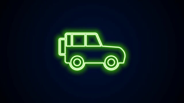 Glowing neon line Off road car icon isolated on black background. 4K Video motion graphic animation
