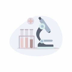 Medical tests template. Microscope and glass flasks