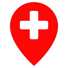 Clinic map pointer icon with flat style. Isolated vector clinic map pointer icon image on a white background.