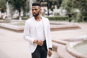 African american man in white jacket