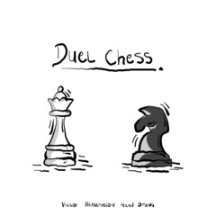 Hand drawn of two chess piece. Doodle queen and horse chess vector illustration