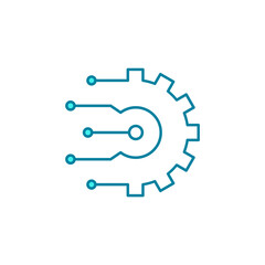 Artificial intelligence gear line icon. Machine learning process. Automation and industry 4.0 revolution. Digital transformation. Smart future business technology. Vector illustration, flat, clip art.