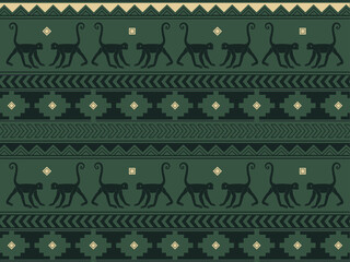 南米の民族風の図形とサルのパターン