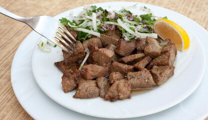 Albanian liver food, cayenne liver, liver, lung, kidney food, liver fries, Arnavut ciğeri, Turkish traditional fried liver.