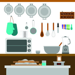 Bread making equipment such as ovens, molds, blenders, measuring cups, egg beaters.