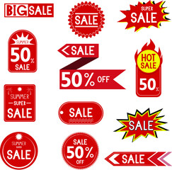 Different types of discount labels They can often be seen in department stores.