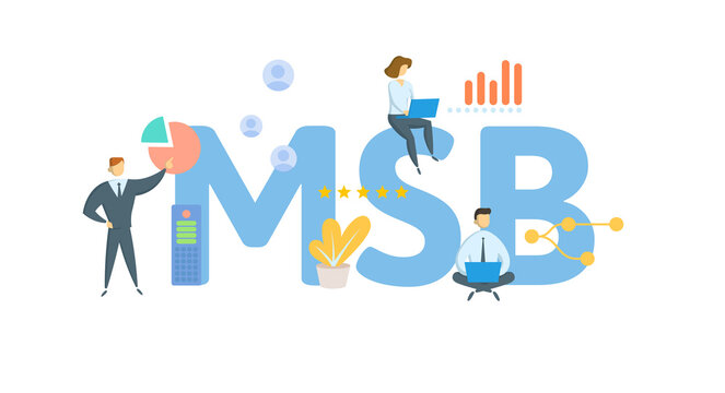 MSB, Money Service Business. Concept with keyword, people and icons. Flat vector illustration. Isolated on white.