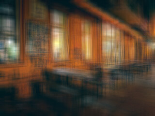verlassenes Straßencafé in der Nacht