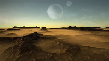 Lichtdoorlatende rolgordijnen Donkergrijs Buitenaardse planeet landschap