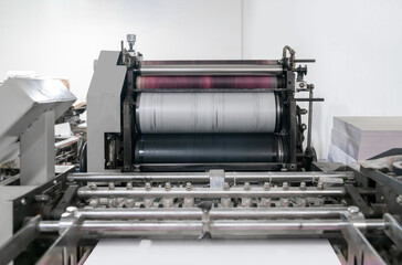 The offset press in the production process in the printing factory