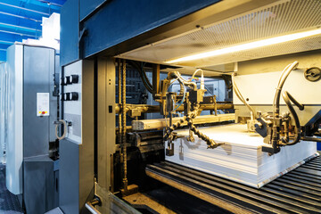 The offset press in the production process in the printing factory