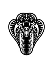 Cobra face icon black illustration. The emblem with king cobra for a sport team. Print design for t-shirt.