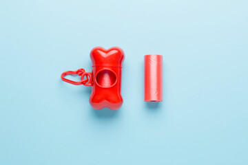 Dog cleaning package. Case for storing packages in the form of a red bone. Animal cleaning.