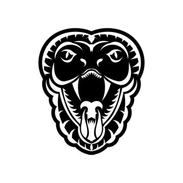 Cobra face icon black illustration. The emblem with king cobra for a sport team. Print design for t-shirt.
