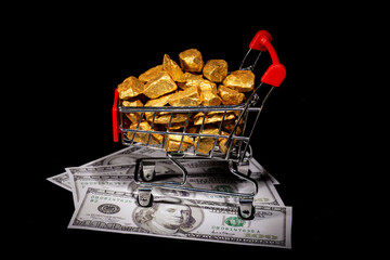 Dollars and gold in the shopping cart