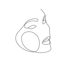Woman face in single line art style. Continuous one line portrait. Continuous line art Woman face. Elegant minimalistic portrait for prints, tattoos, posters, textiles, postcards. Vector illustration