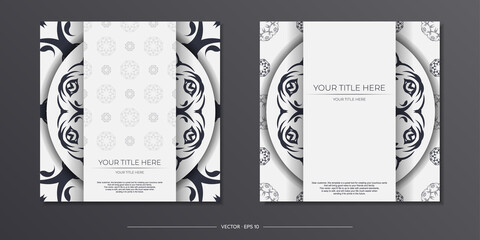 Stylish white postcard design with vintage patterns. Stylish invitation with dewy ornament.