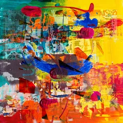 Zelfklevend Fotobehang abstract dark background with colorful splashes  © reznik_val